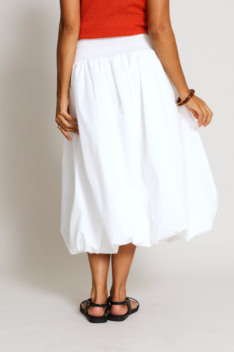 Pullon Shirred Back Bubble Hem Midaxi Skirt - White