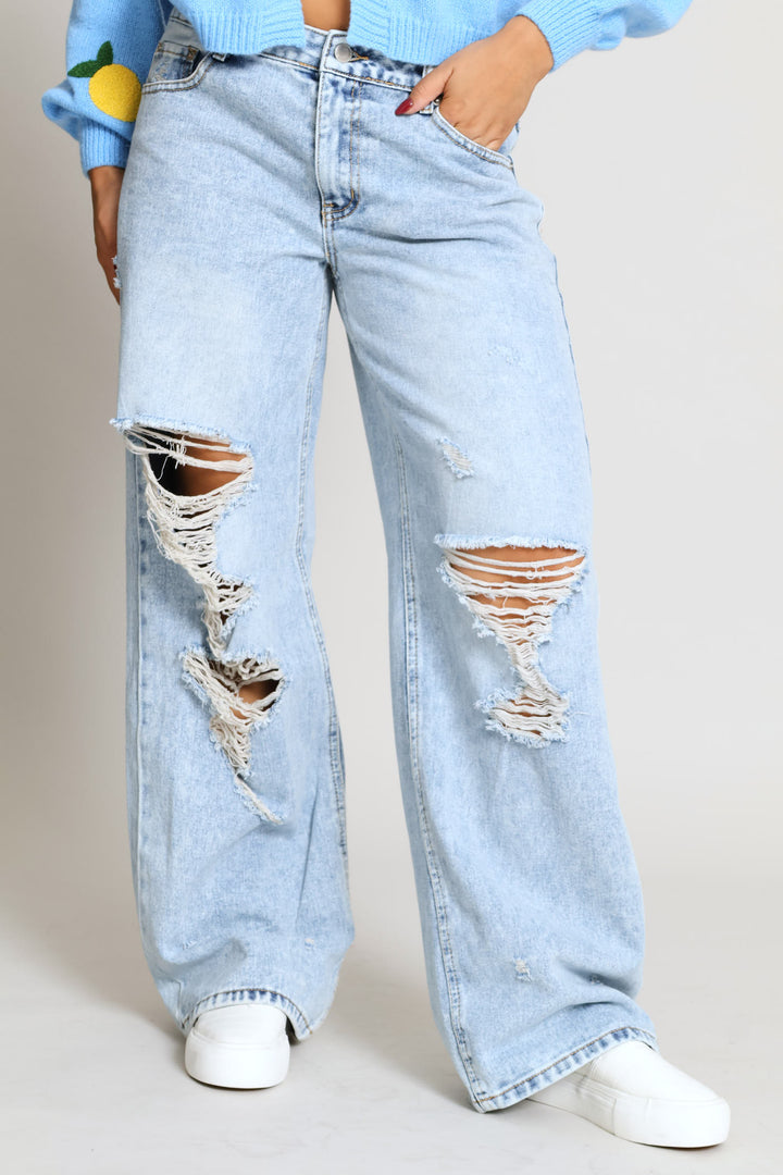 Ripped Boyfriend Jean - Salty Mid Wash