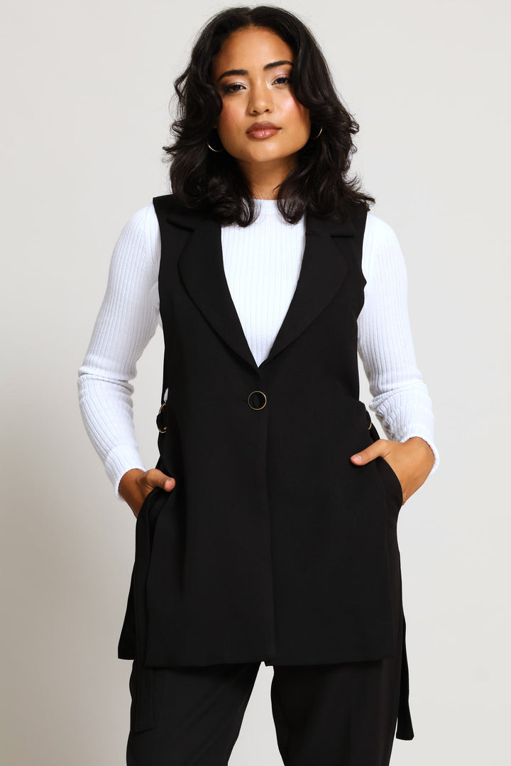 D-Ring Sleeveless Blazer - Black