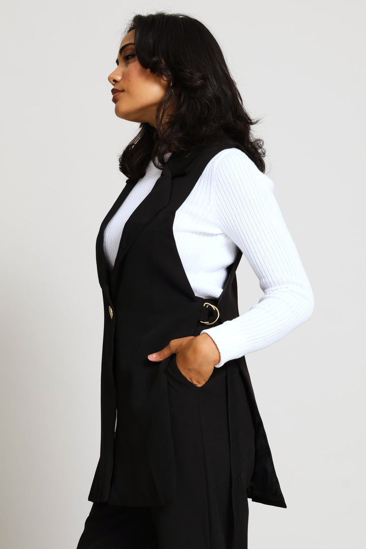 D-Ring Sleeveless Blazer - Black