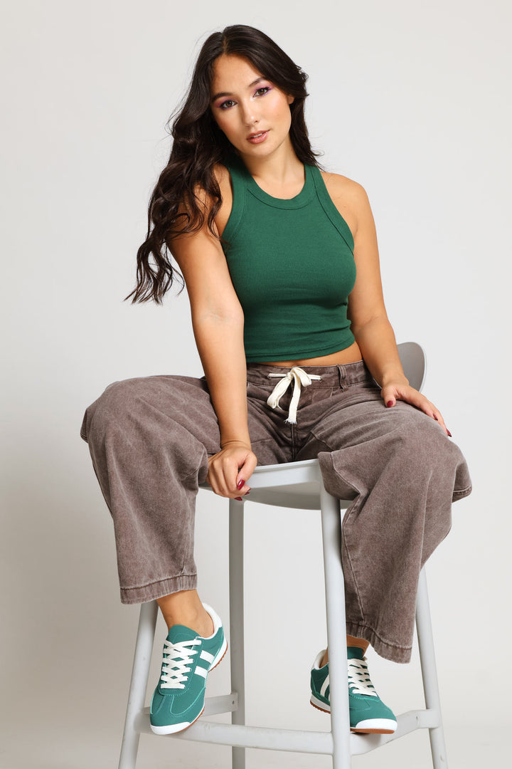 Plain Rib Racer Tank - Bottle Green