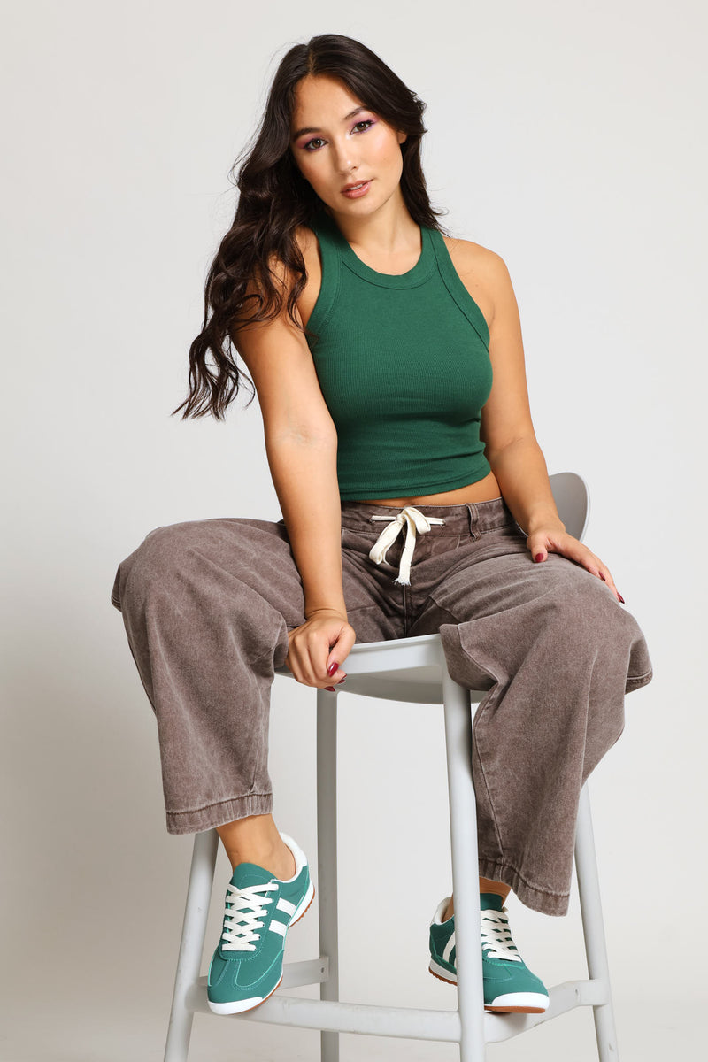 Plain Rib Racer Tank - Bottle Green