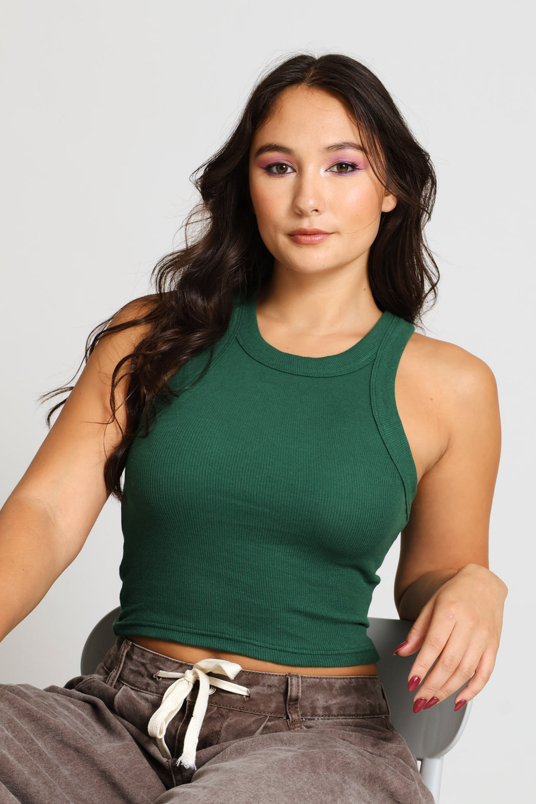 Plain Rib Racer Tank - Bottle Green
