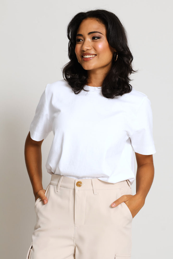 Rib Neck Cotton Regular Tee - White