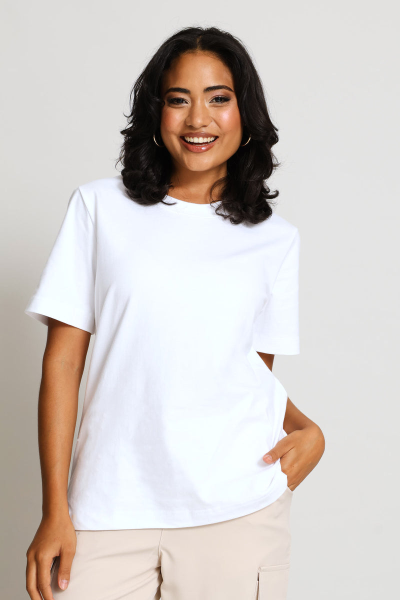 Rib Neck Cotton Regular Tee - White