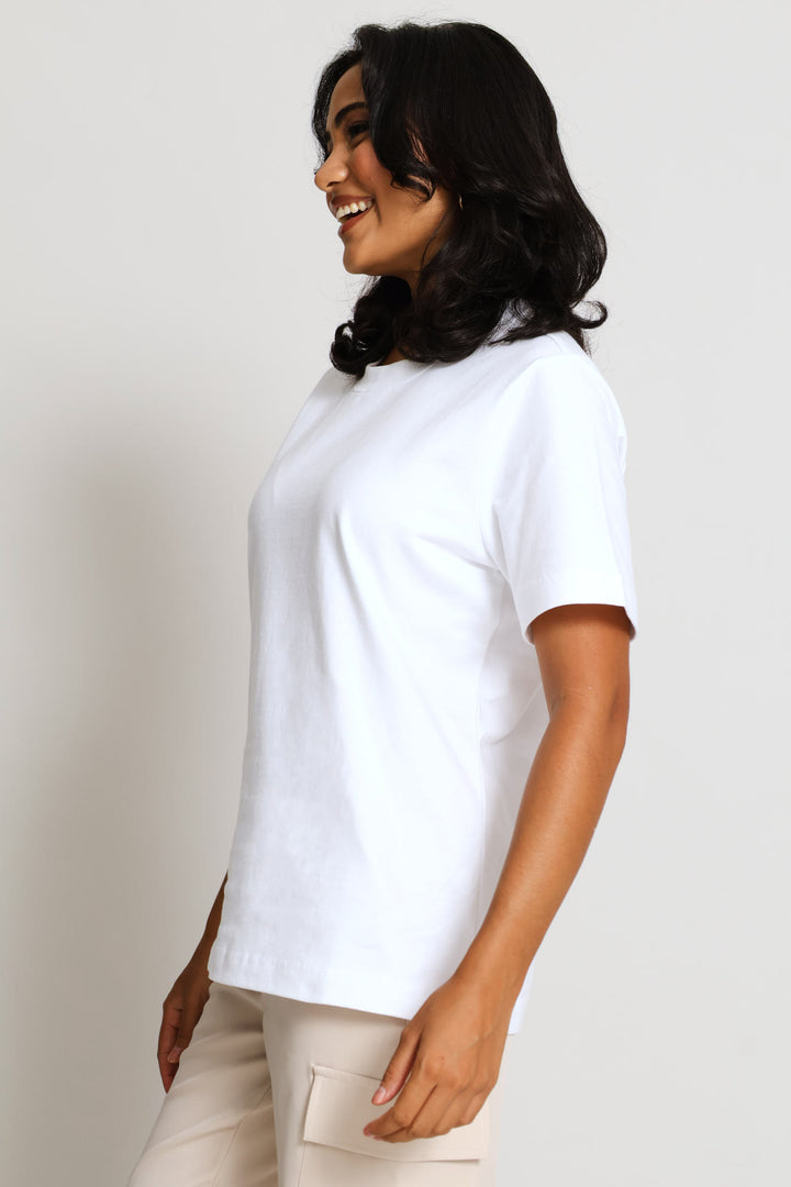 Rib Neck Cotton Regular Tee - White