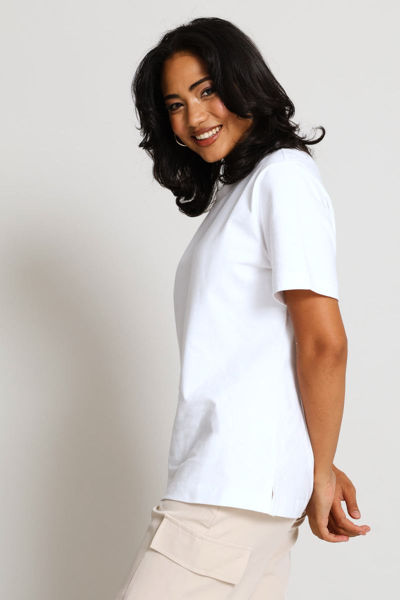 Rib Neck Cotton Regular Tee - White