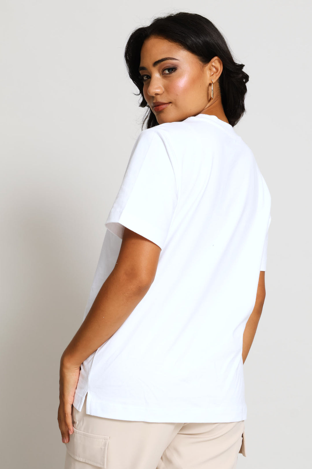 Rib Neck Cotton Regular Tee - White