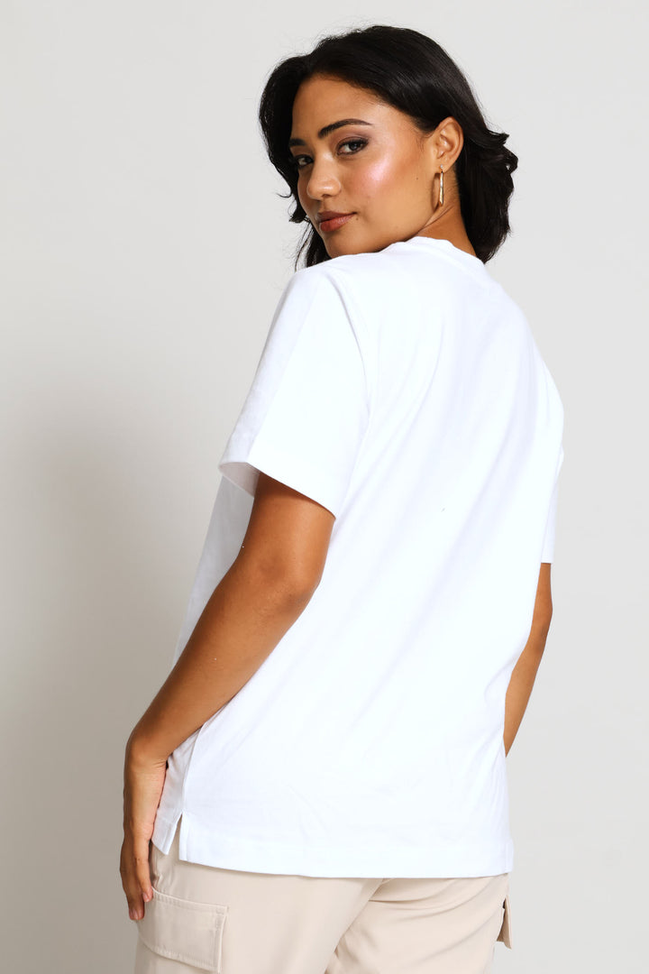 Rib Neck Cotton Regular Tee - White