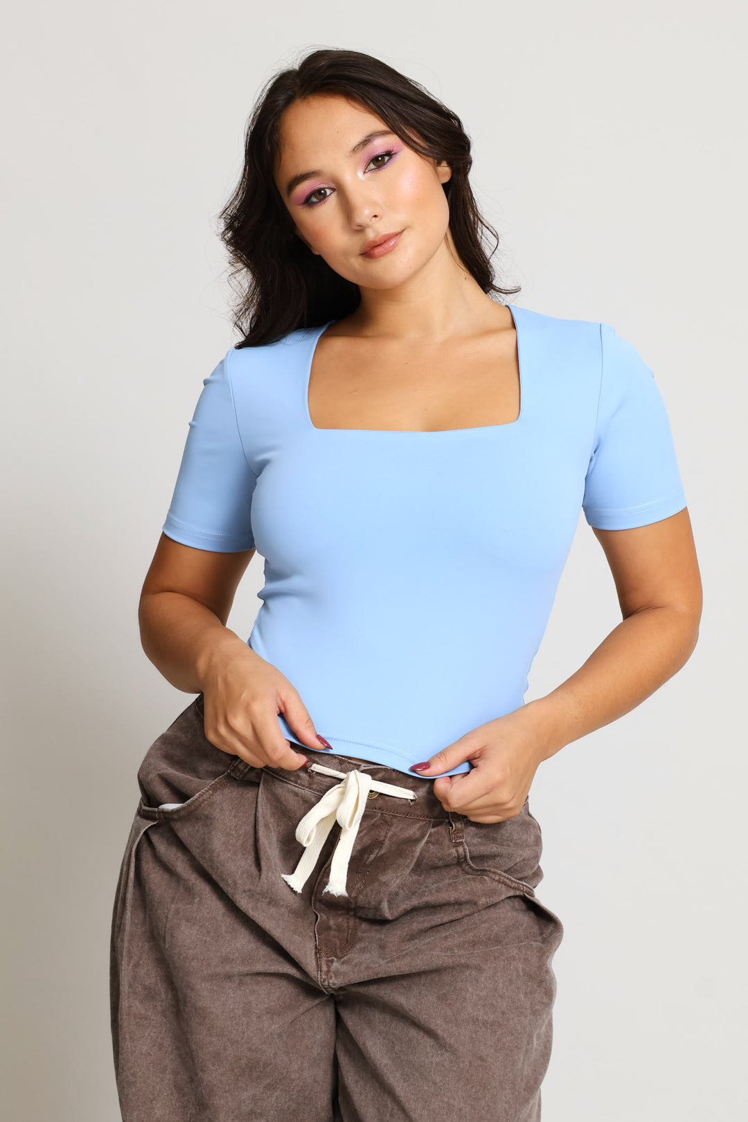 Skin Tight Square Neck Tee - Light Blue