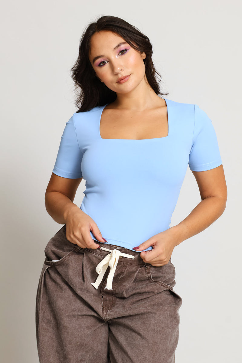 Skin Tight Square Neck Tee - Light Blue