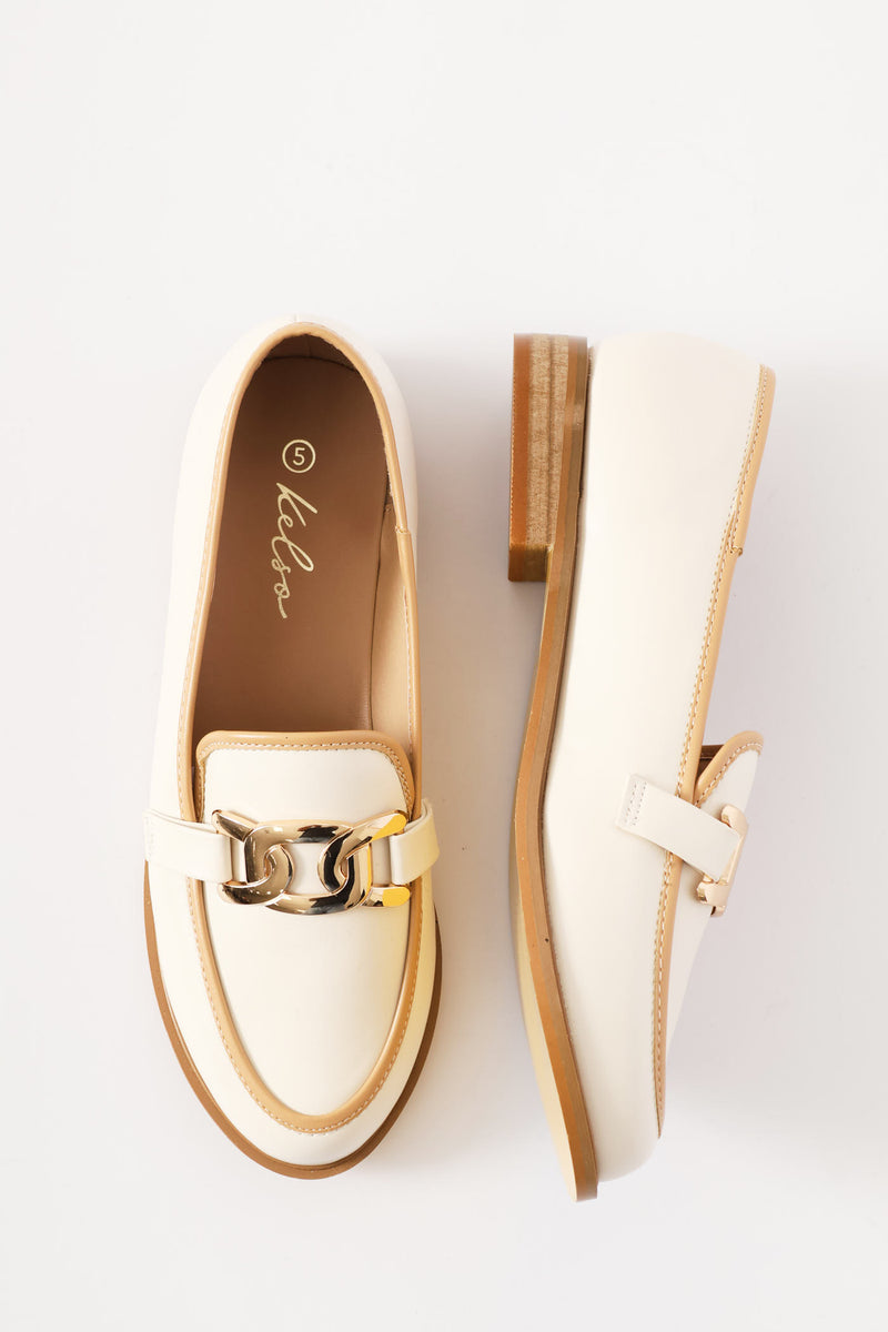 Contrast Tipping Loafer With Trim - Off White
