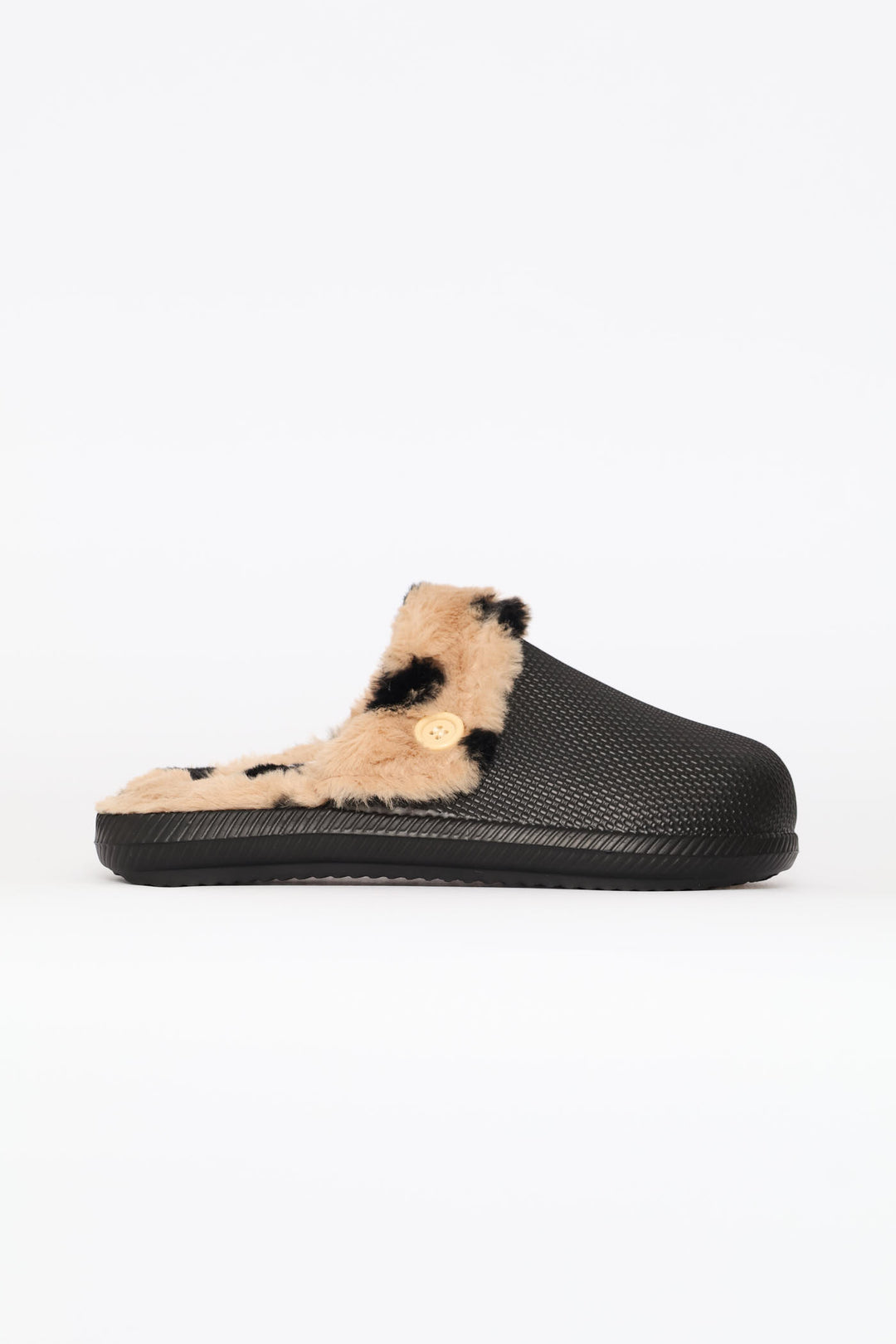 Printed Lined Closed Toe Slipper - Black