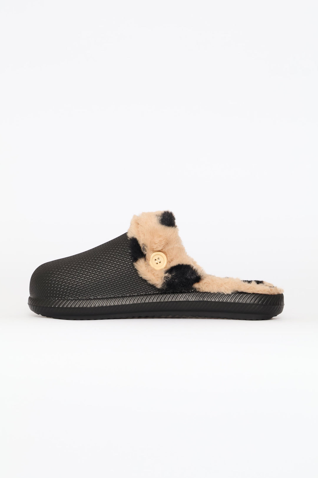 Printed Lined Closed Toe Slipper - Black