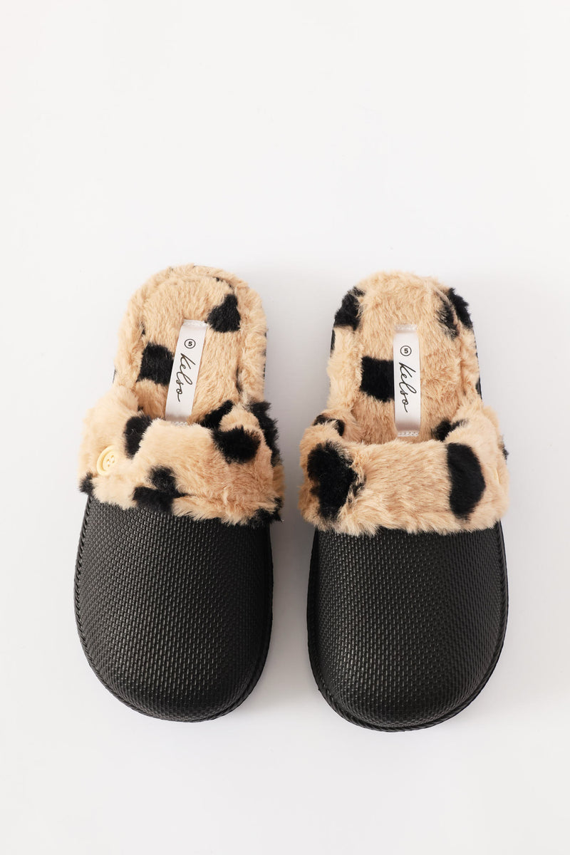 Printed Lined Closed Toe Slipper - Black