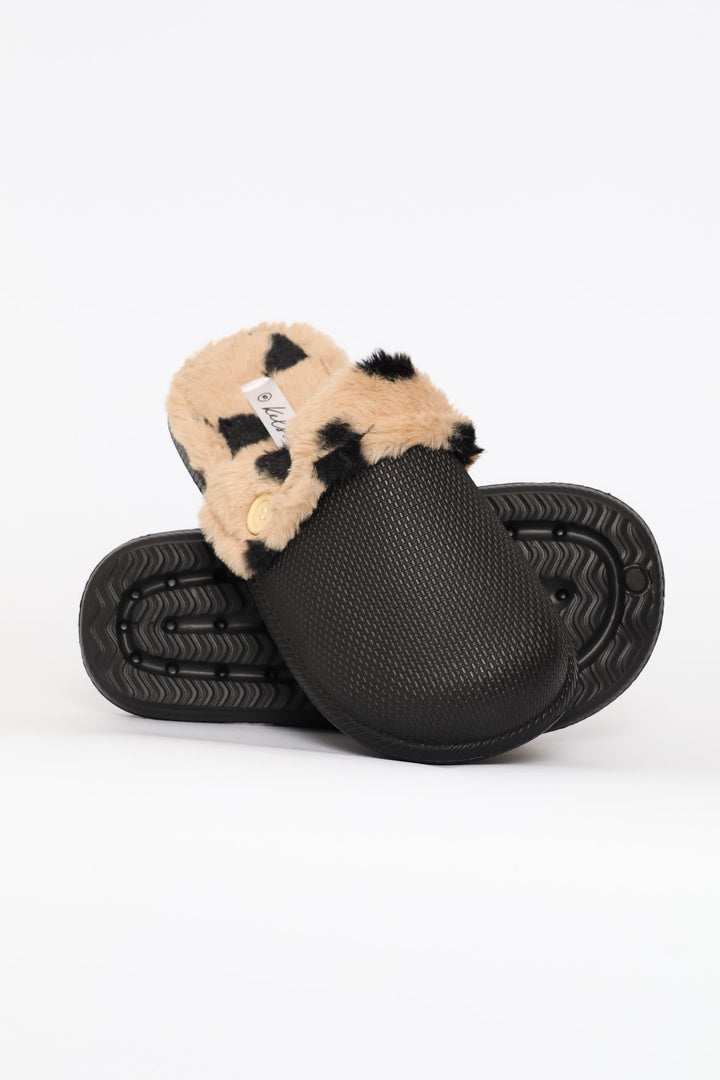 Printed Lined Closed Toe Slipper - Black