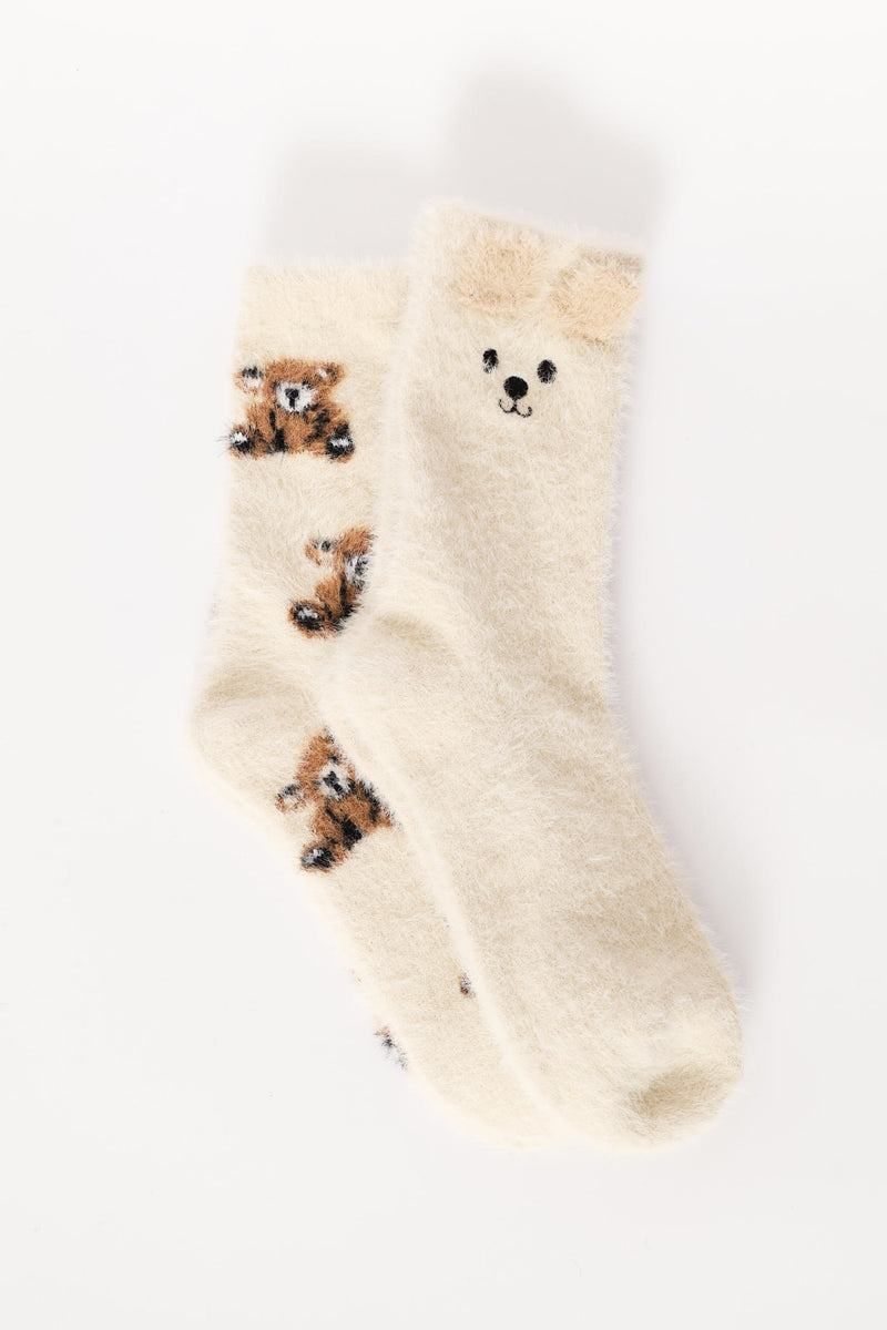 2 Pack Bear Cosy Socks - Natural