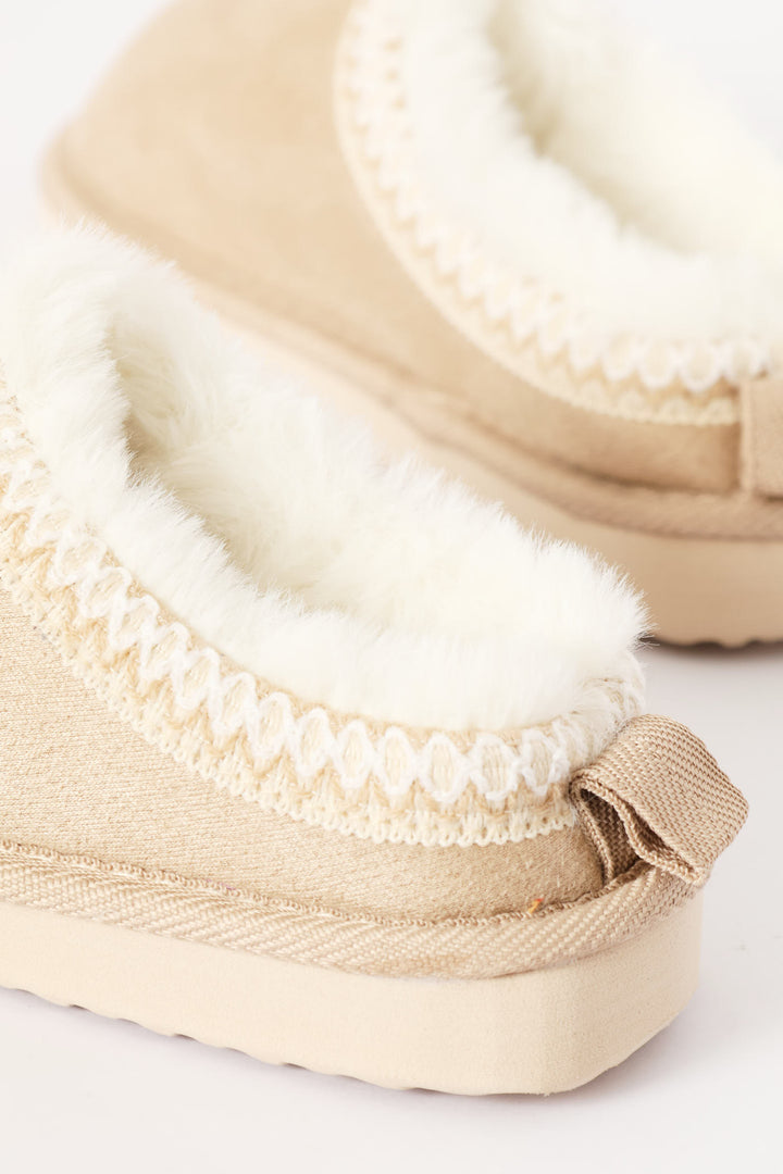 Girls Blanket Stitch Slipper - Stone