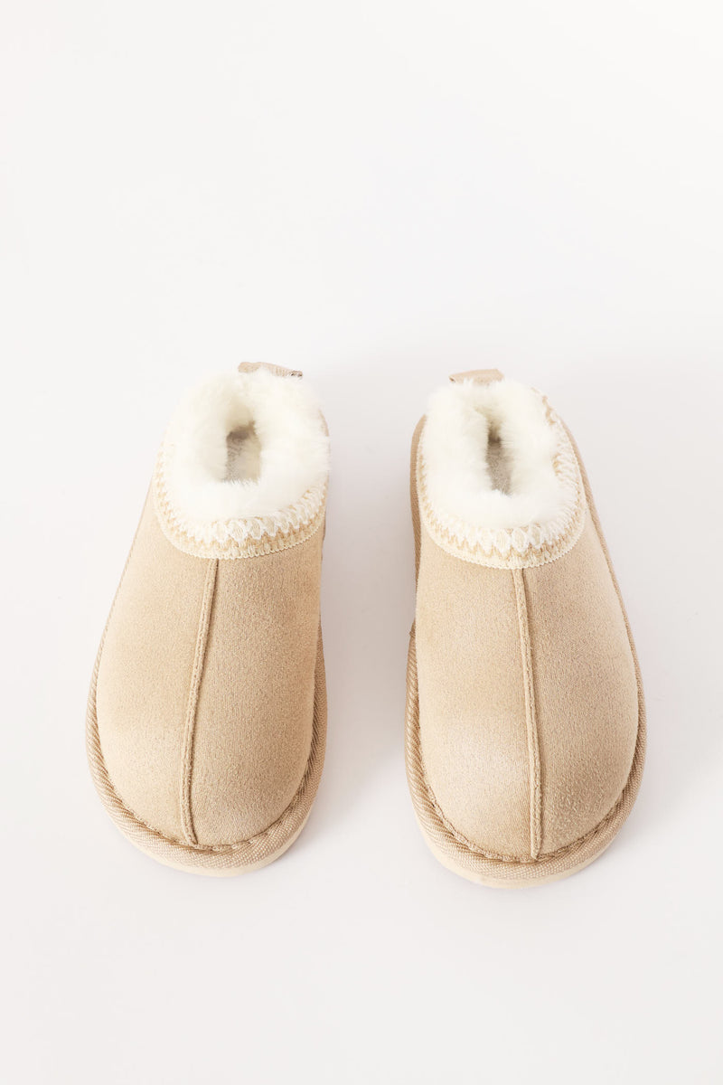 Girls Blanket Stitch Slipper - Stone