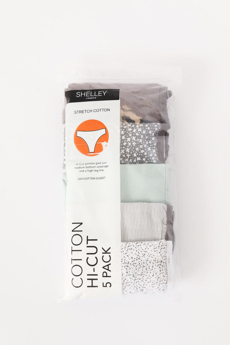 5 Pack Cotton Hi-Cut Panties - Multi