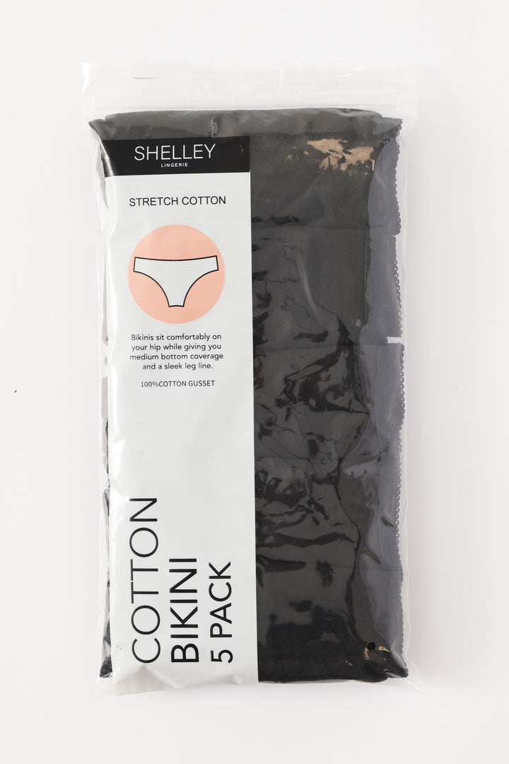 5 Pack Cotton Bikini Panties - Black