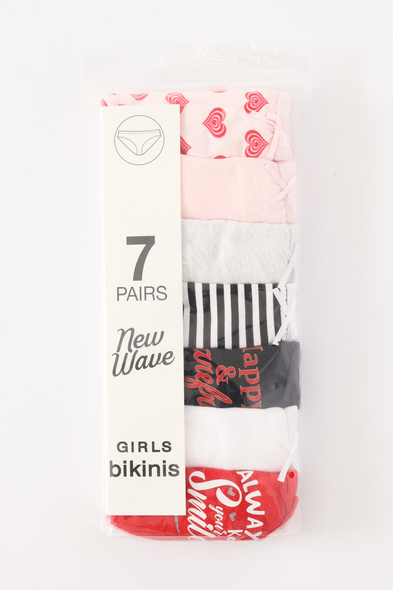 Girls 7 Pack Printed Hearts Panties - Multi