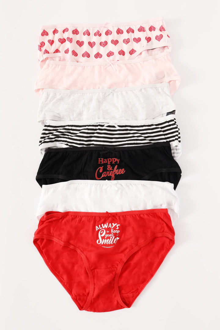 Girls 7 Pack Printed Hearts Panties - Multi