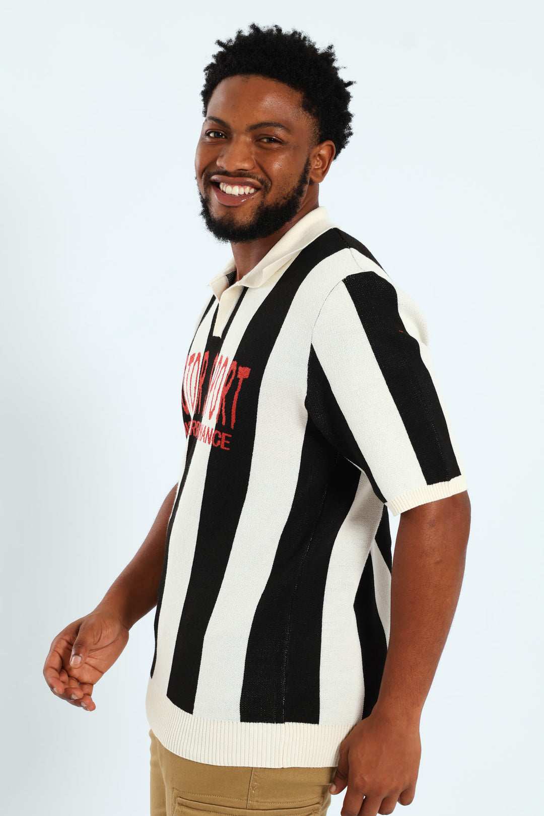 Stripe Racing Notch Neck Knitwear - Black/White