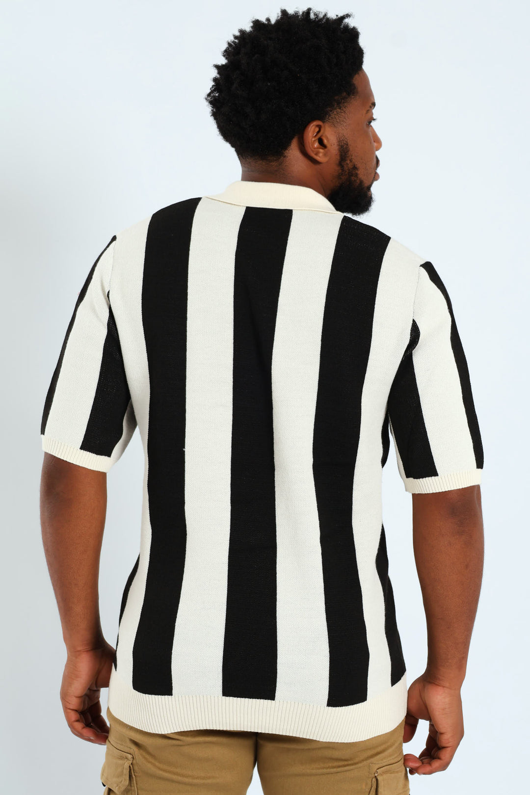 Stripe Racing Notch Neck Knitwear - Black/White