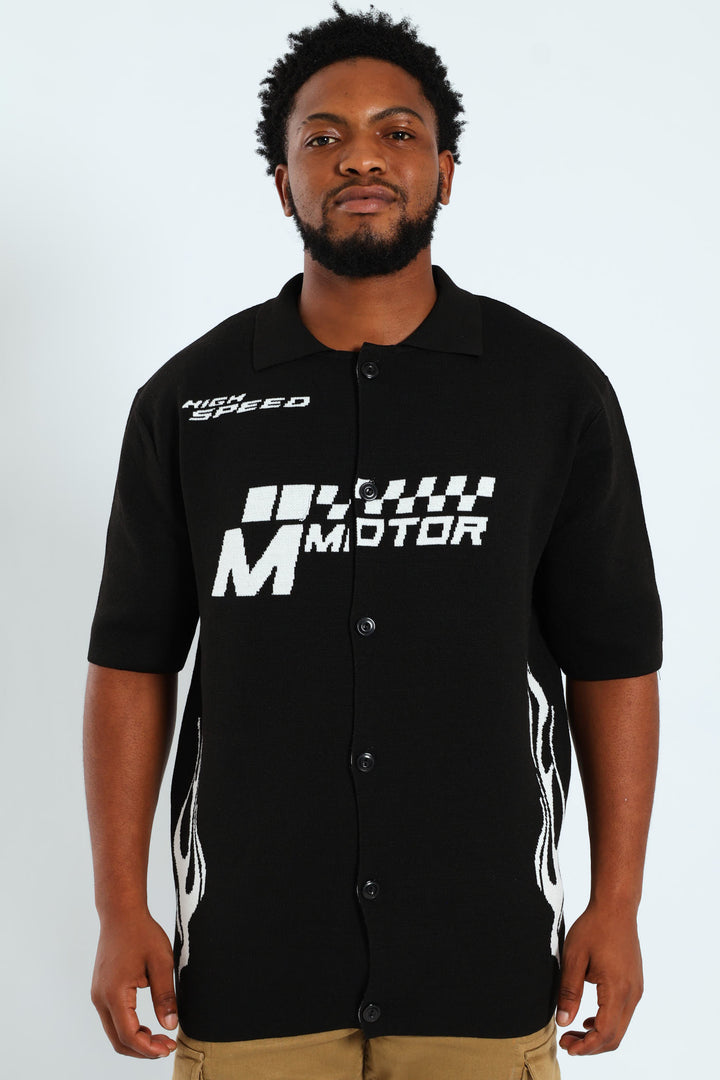 Racing Button Through Knitwear - Black/White