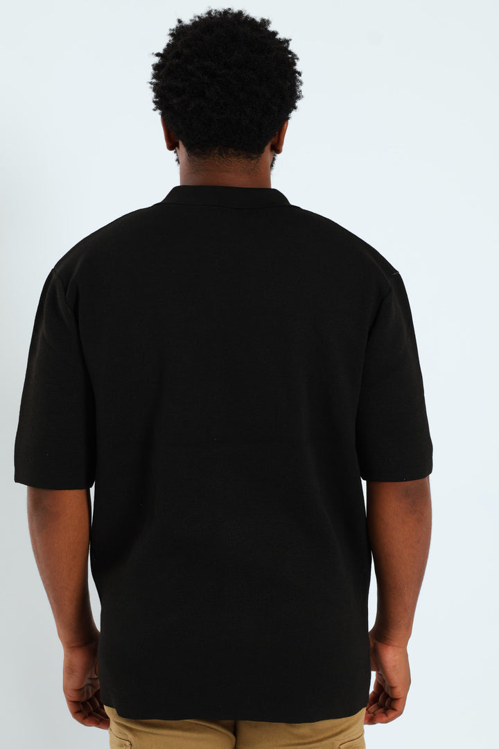 Racing Button Through Knitwear - Black/White