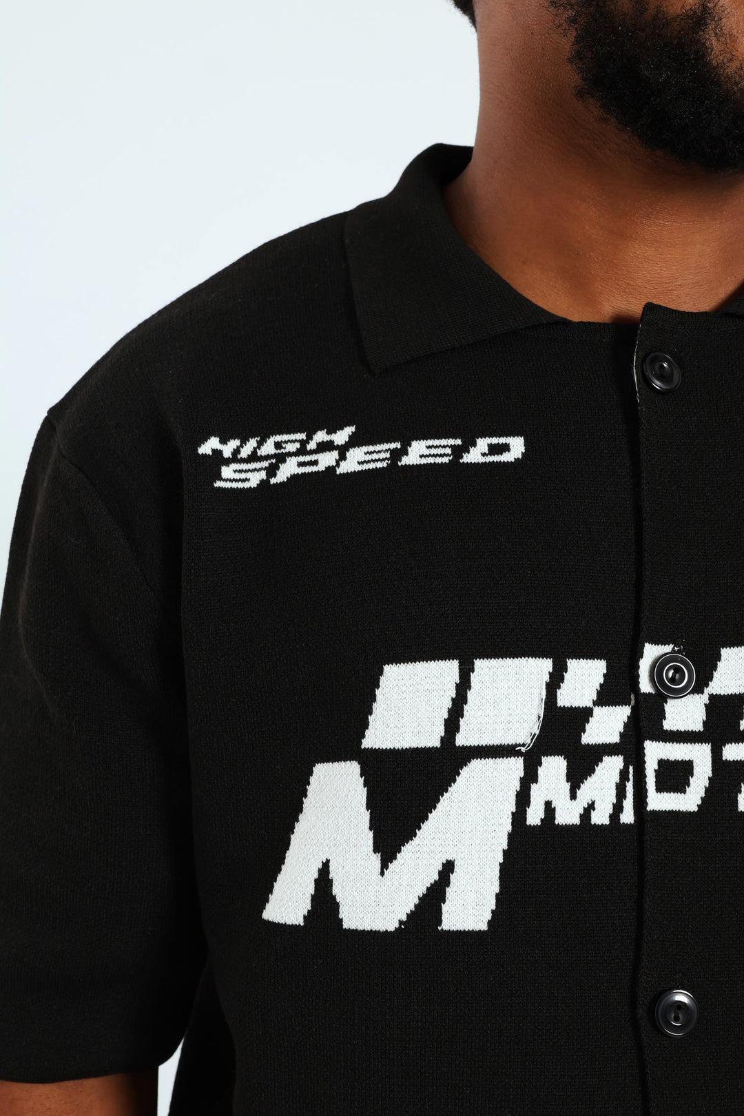 Racing Button Through Knitwear - Black/White