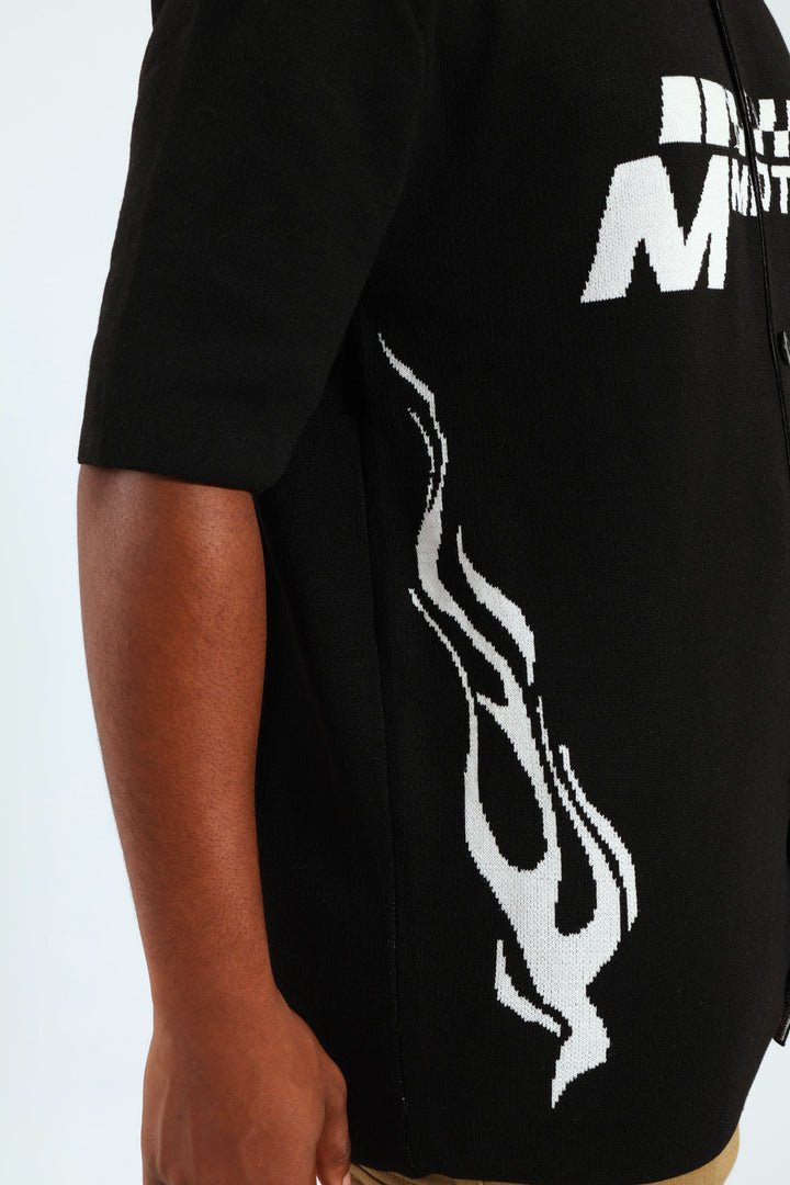 Racing Button Through Knitwear - Black/White