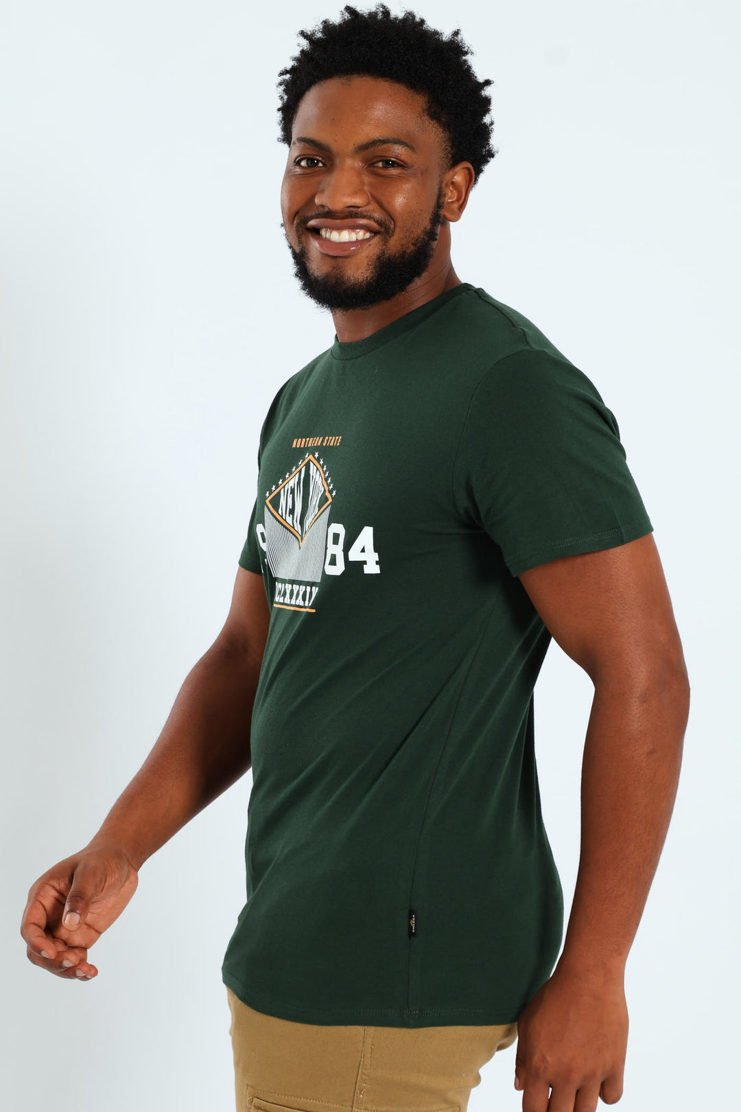 Short Sleeve Basic Print Tee - Bottle Green