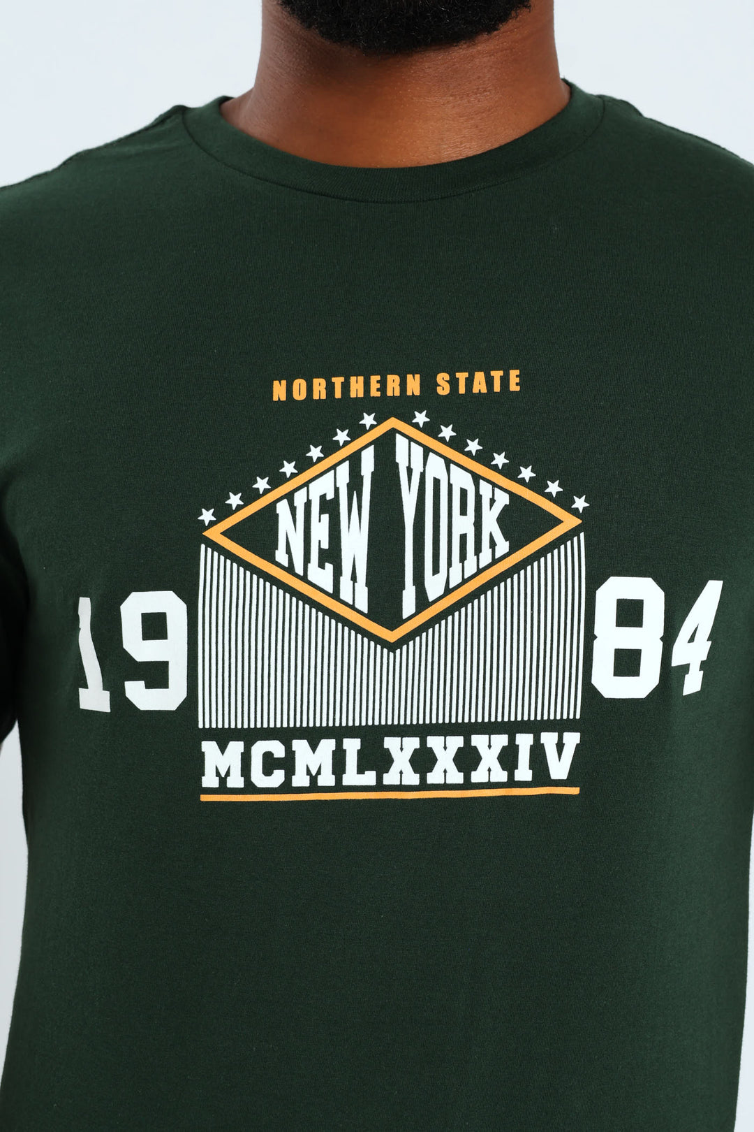 Short Sleeve Basic Print Tee - Bottle Green