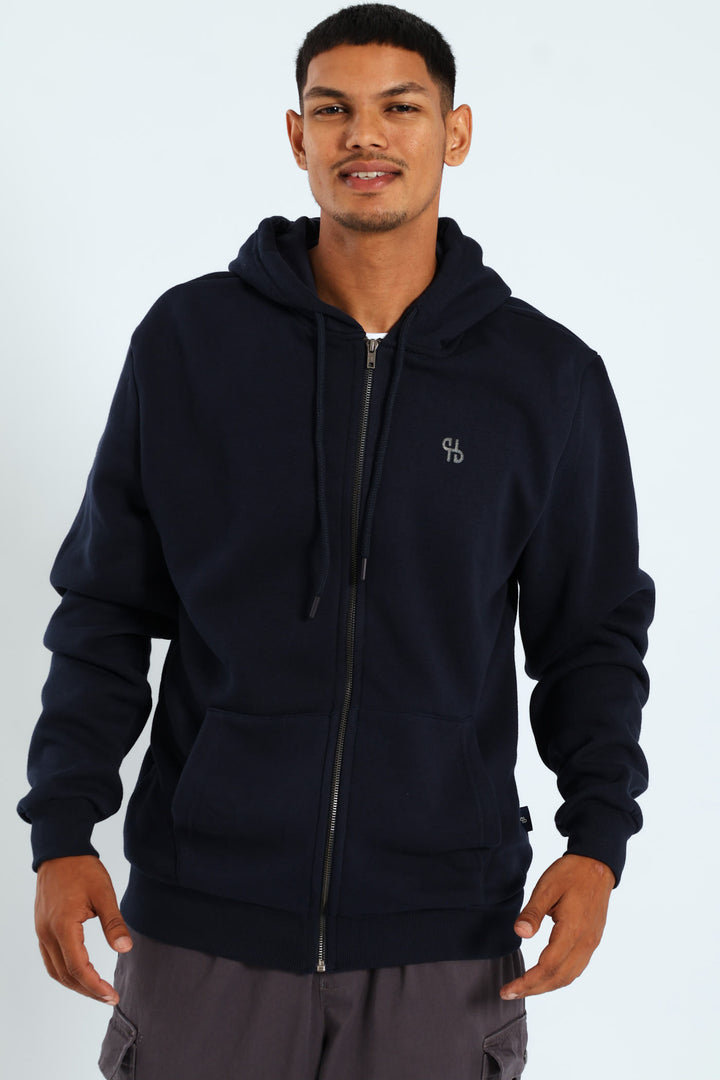 Zip Through Plain Fleece Hoodie - Navy