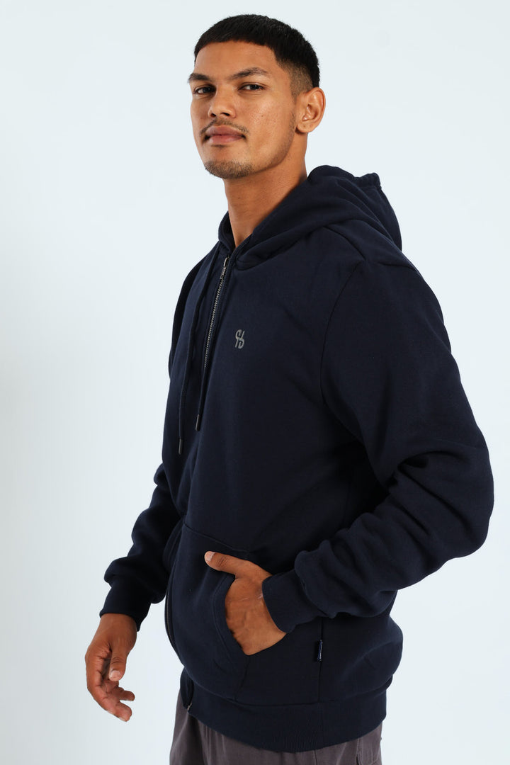 Zip Through Plain Fleece Hoodie - Navy