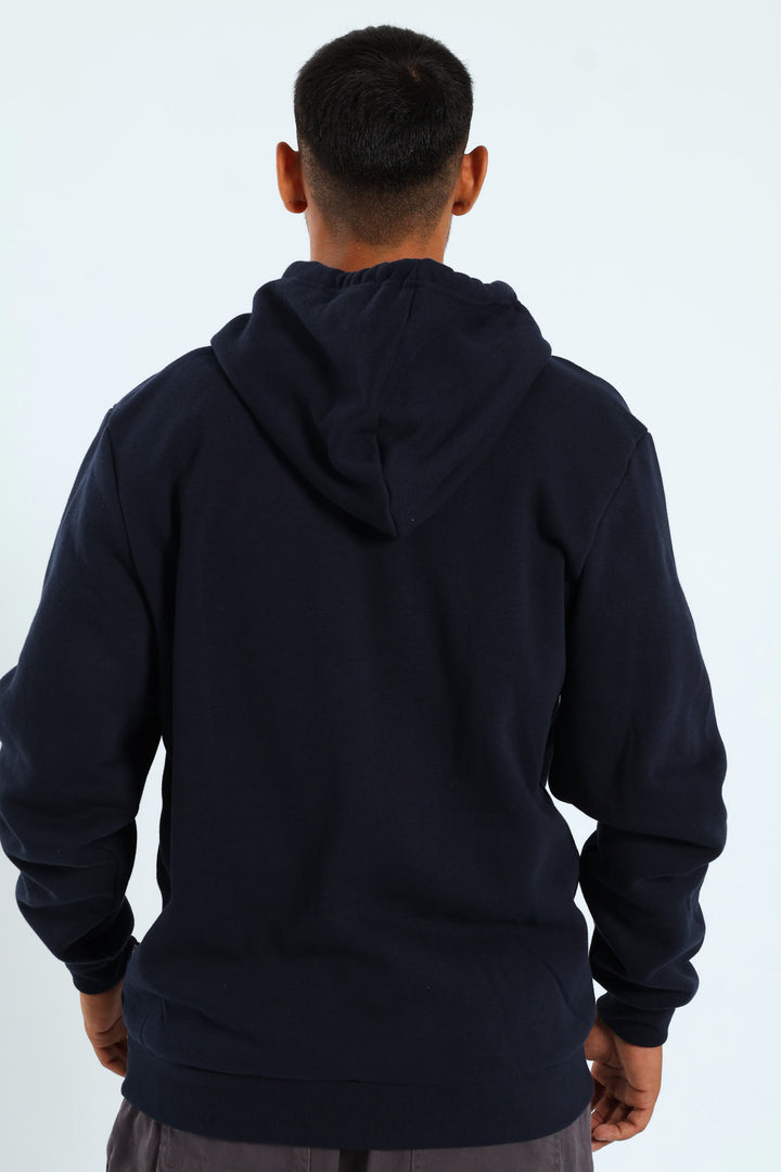 Zip Through Plain Fleece Hoodie - Navy