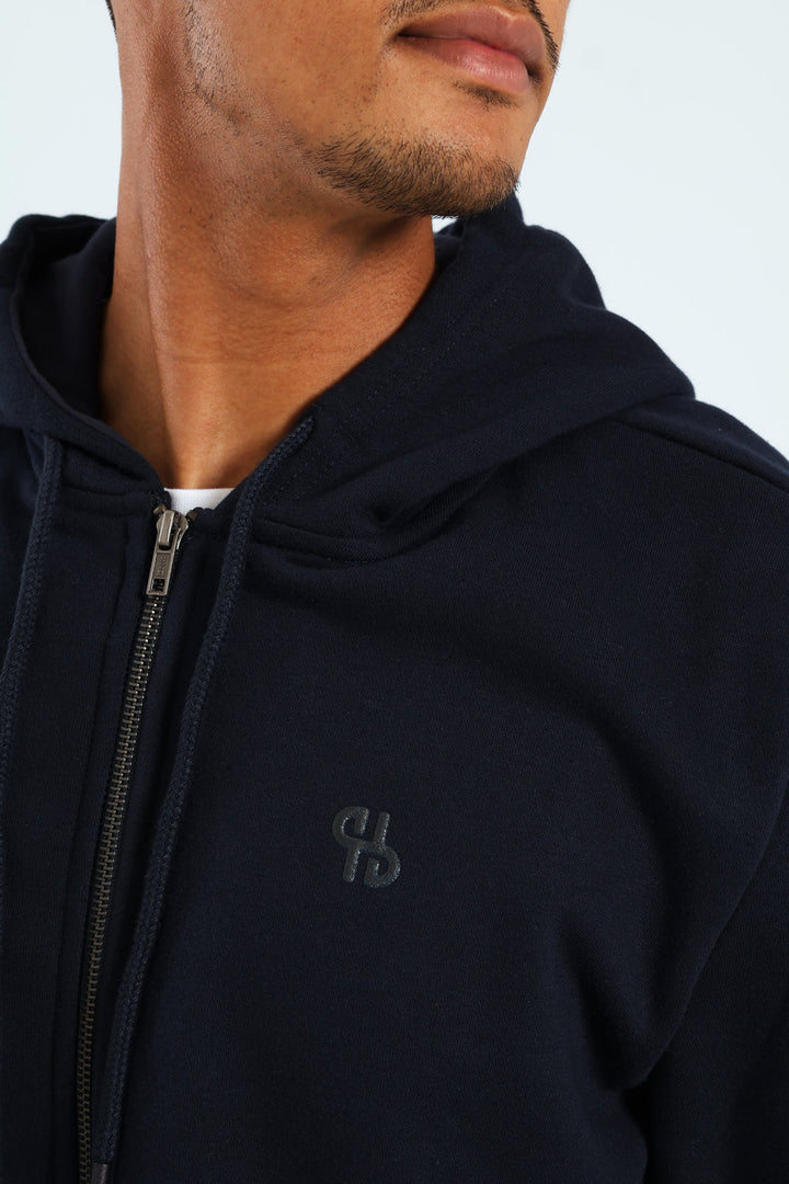 Zip Through Plain Fleece Hoodie - Navy