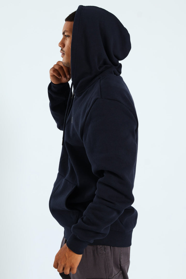 Zip Through Plain Fleece Hoodie - Navy