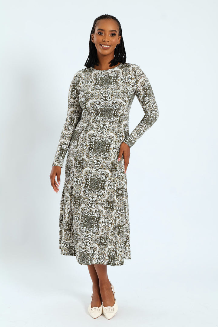 Fit & Flare Panelled Knit Midi Dress