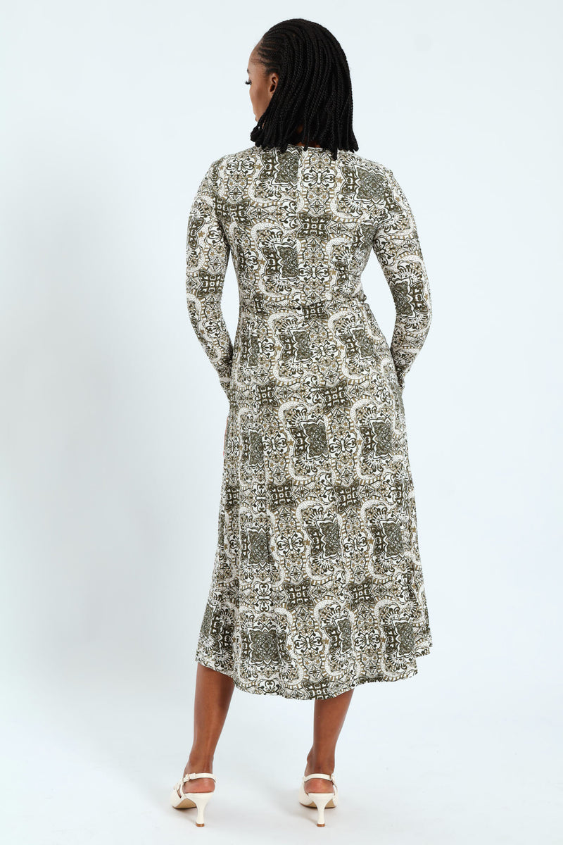 Fit & Flare Panelled Knit Midi Dress