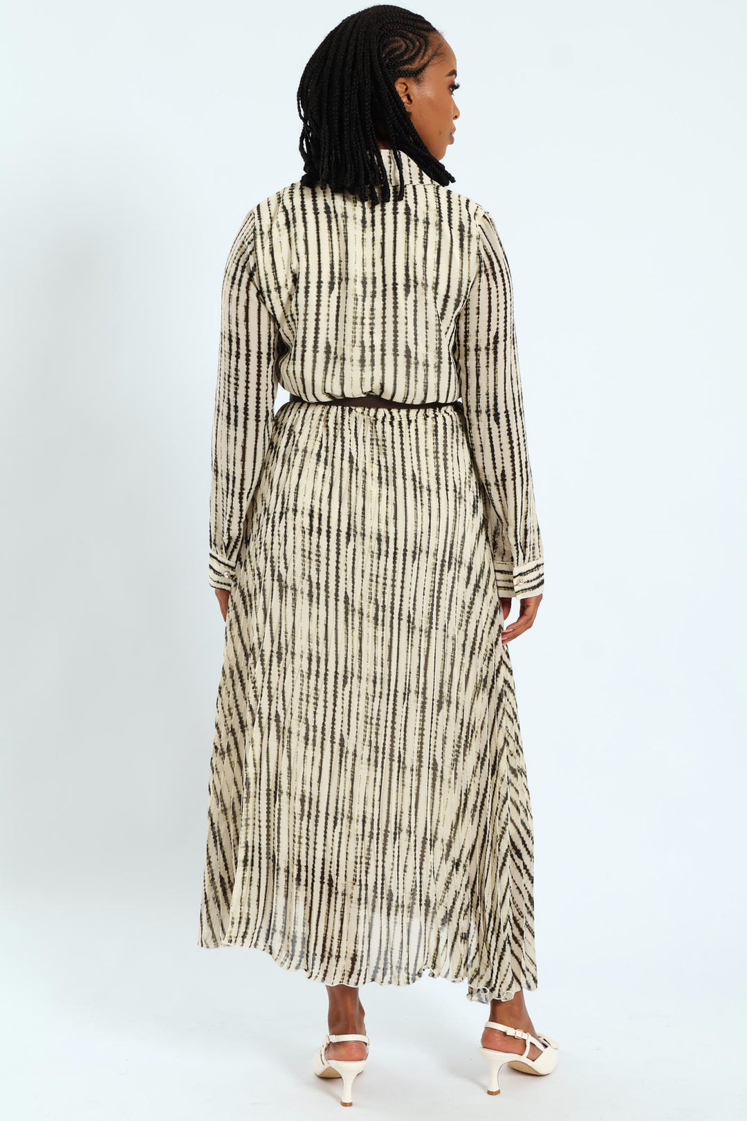 Wide Belted Pleated Shirt Maxi Dress