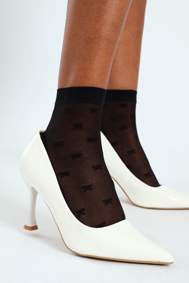 2 Pack Spot & Plain Sheer Anklet Sock - Black