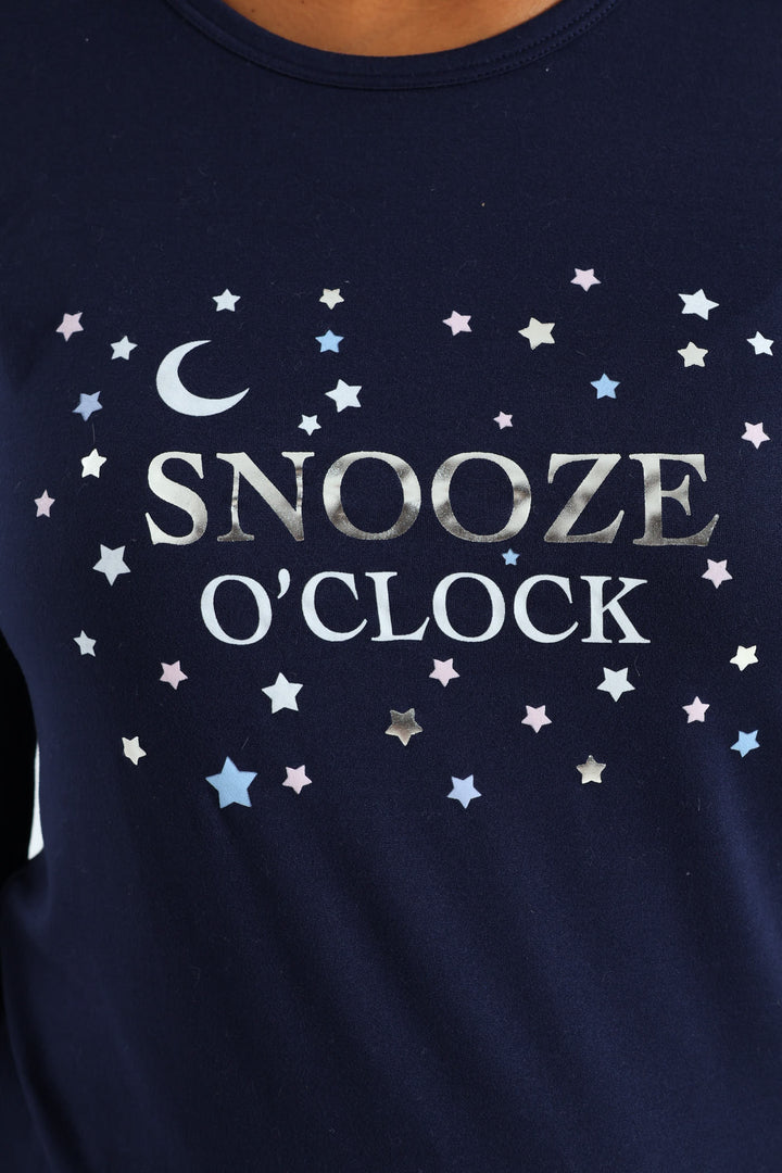 Soft Touch Snooze O'clock Long Sleeve Top & Pants Set - Navy