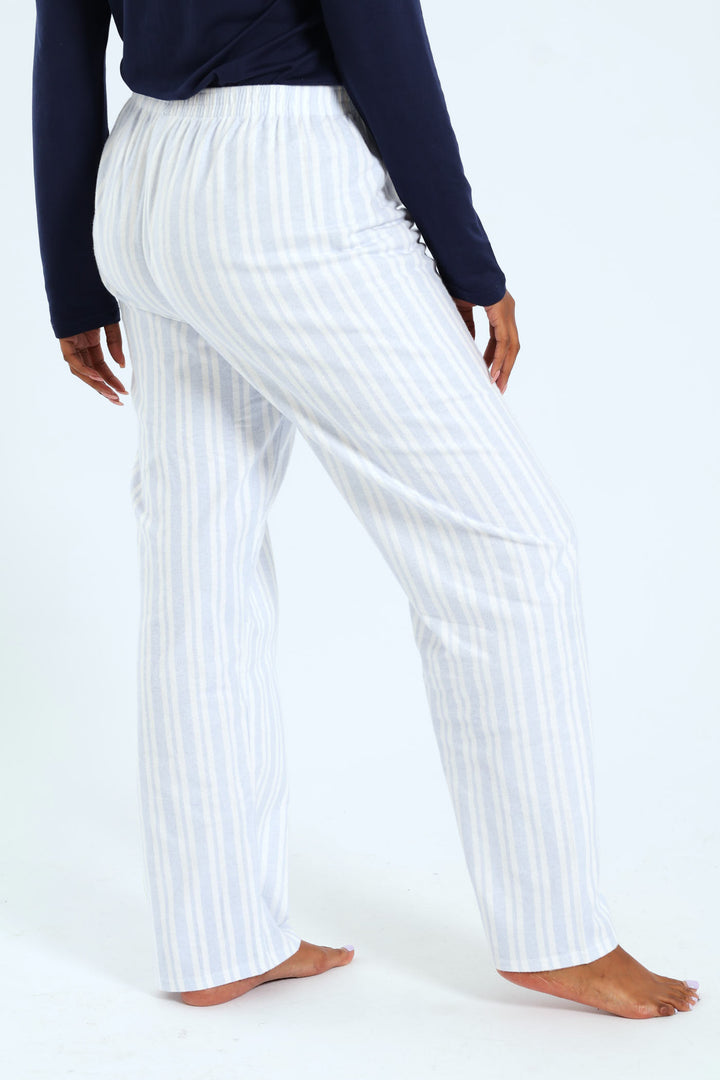 Straight Leg Stripe Flannel Pant - White/Blue