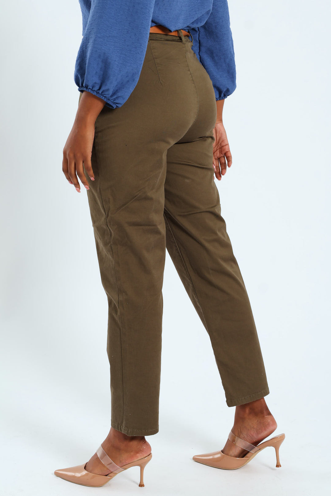 Sateen Belted Straight Chino Pants - Fatigue