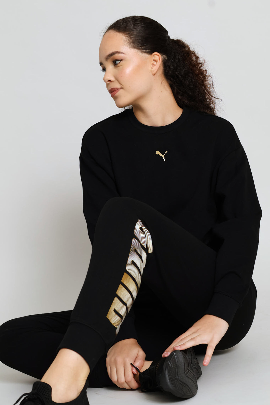 Logo Lab Metallic Comfort Crew Top - Black
