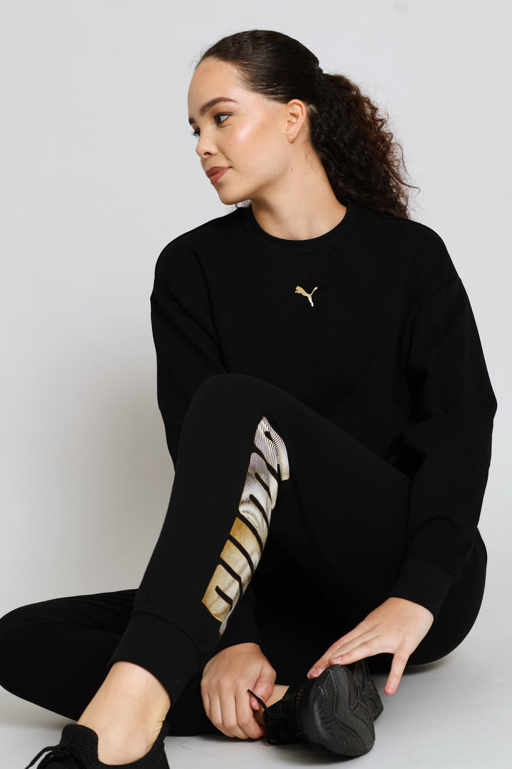 Logo Lab Metallic Comfort Crew Top - Black