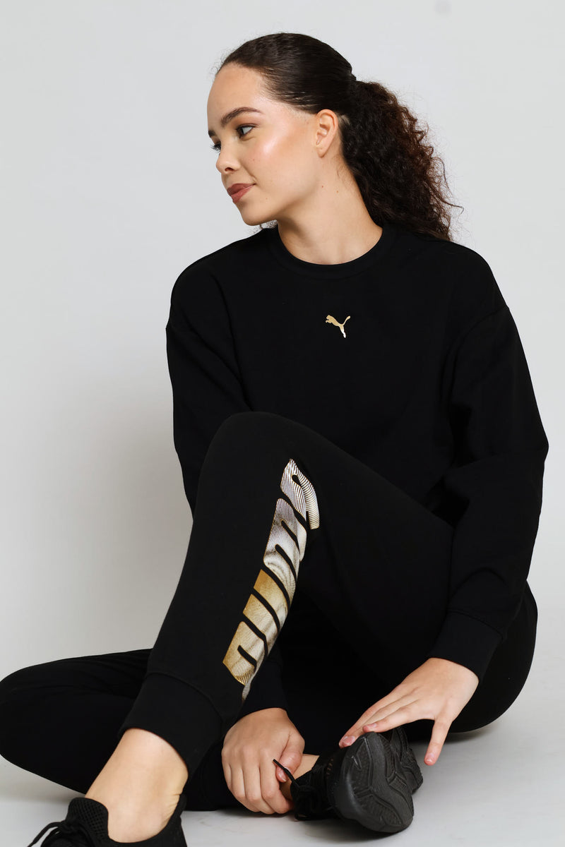 Logo Lab Metallic Comfort Crew Top - Black